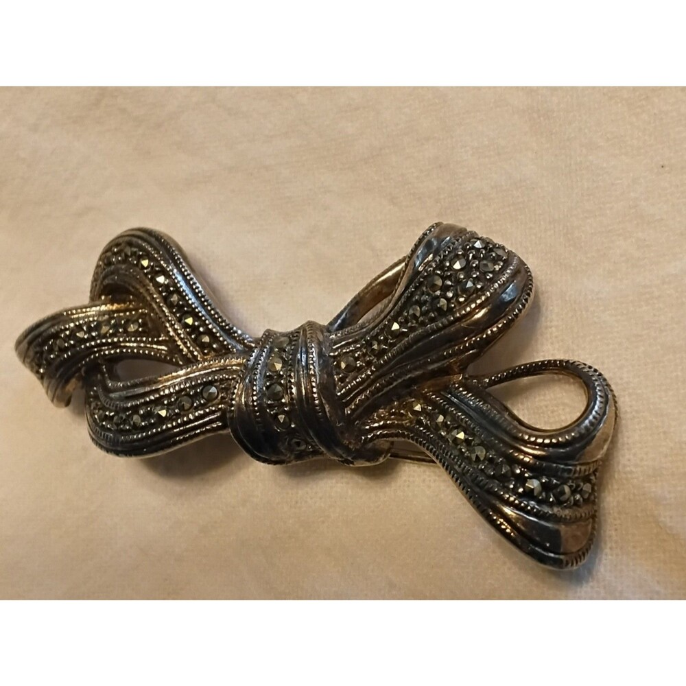 Vintage Judith Jack Sterling Silver Marcasites Bow Brooch Pin Not Polished